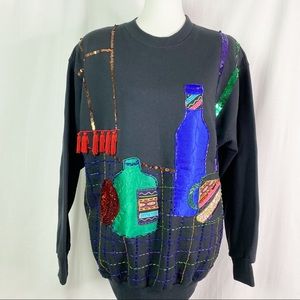 Vintage Beaded Cocktail Party Sweater New Years Medium